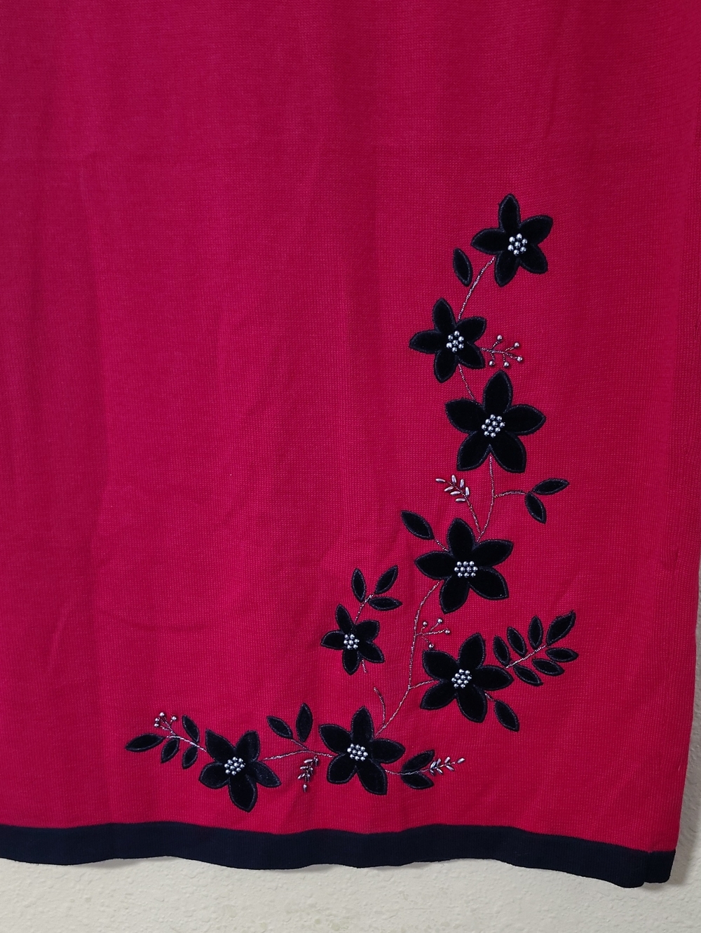 Vintage Dressbarn Dark Floral Beads Knit Slit Maxi Skirt Size M Whimsigoth 90s - Picture 4 of 16
